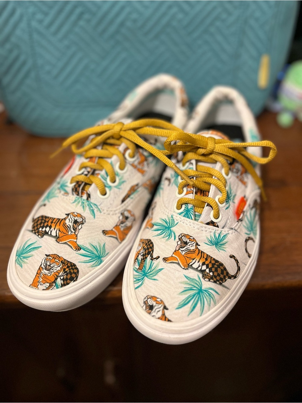 Vans Tiger Print Limited Edition Canvas Sneakers with Yellow Laces